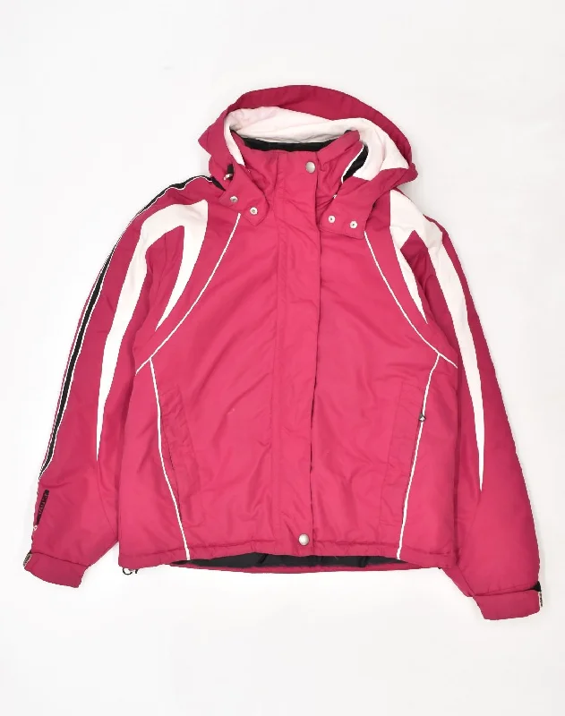 VINTAGE Womens Hooded Ski Jacket IT 46 Large Pink Polyamide Nylon Fabric Polyester Fabric Spandex Fabric