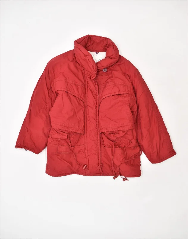 VINTAGE Womens Ski Jacket UK 20 2XL Red A-Line Jacket Boat Neck Shawl Collar