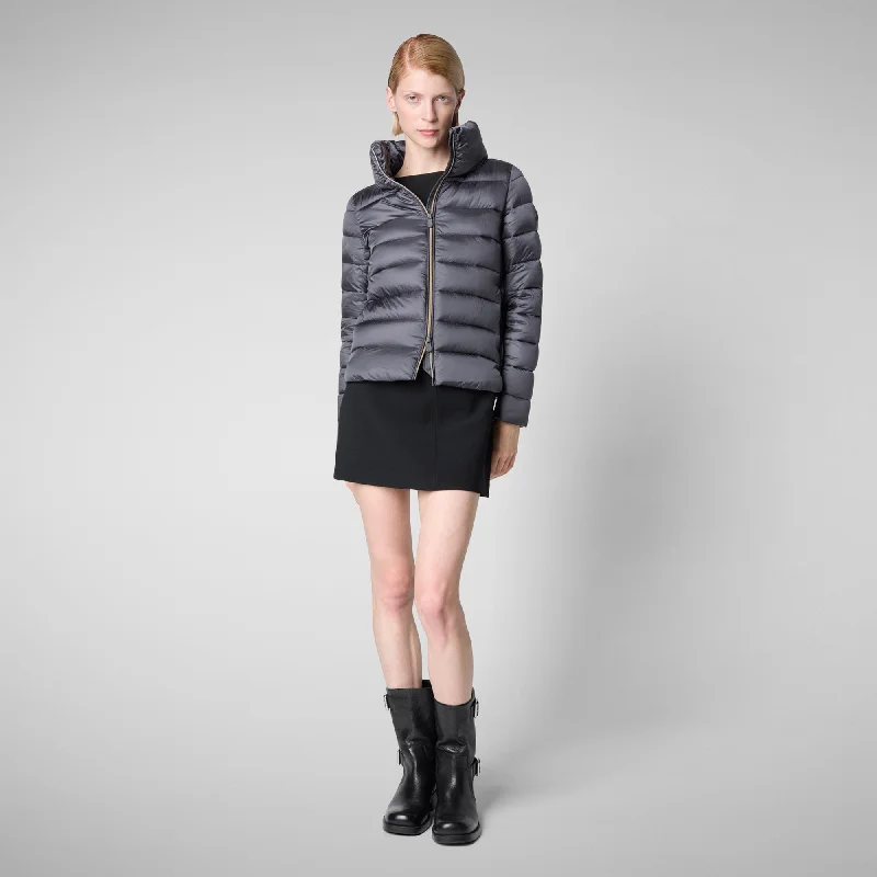 Women's Animal free Puffer Jacket Elsie in Ebony Grey Wool Jacket Cashmere Jacket Tweed Jacket