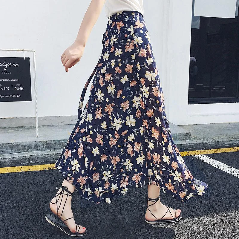 A piece of cloth Long Floral Chiffon Casual Skirt Women Summer Chiffon Wrap Skirt Long Beach Skirt cashmere skirt soft