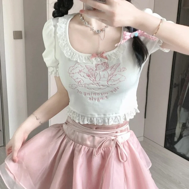 Angel sweet lace T-shirt + tutu skirt PL53362 wool skirt breathable