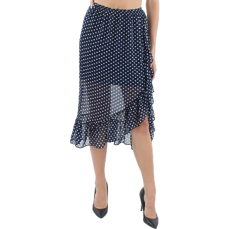 Aqua Womens Ruffled Calf Midi Skirt low waist skirt