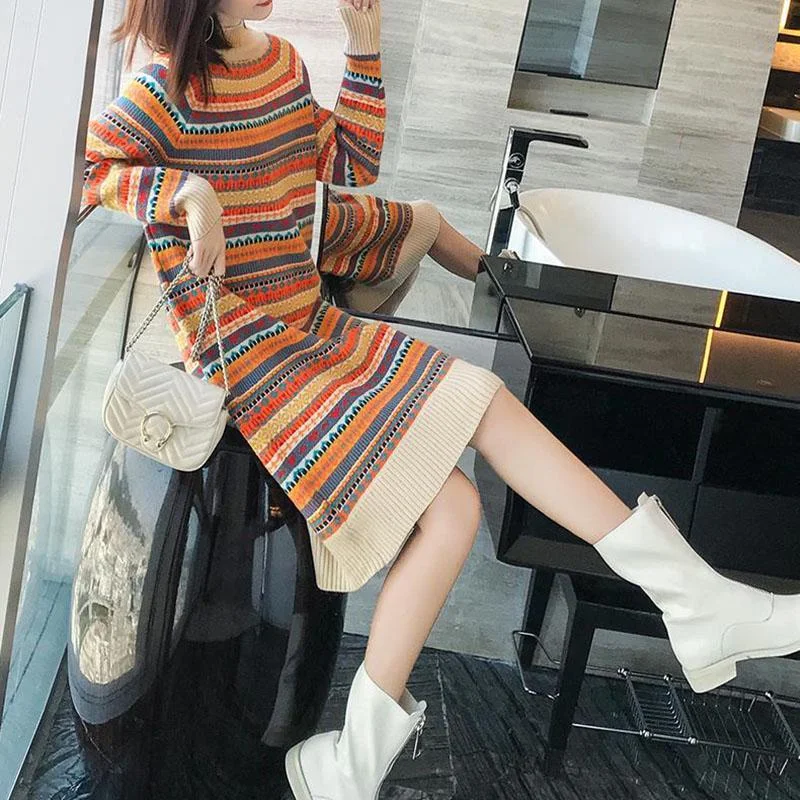 Autumn and Winter Knitted Bottoming Shirt with Long Sleeves Highlights Temperament Tops Slim Fashion Sweater Skirt tiered skirt playful