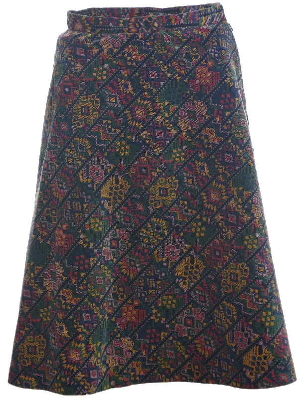 Aztec Print A-line Skirt - S patchwork skirt art