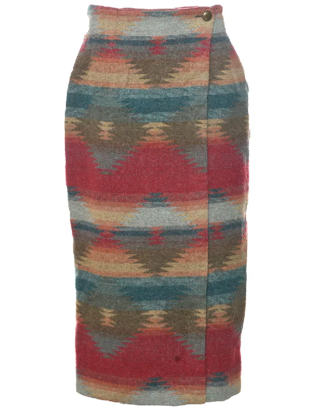 Aztec Print Midi Skirt - M wool skirt sturdy