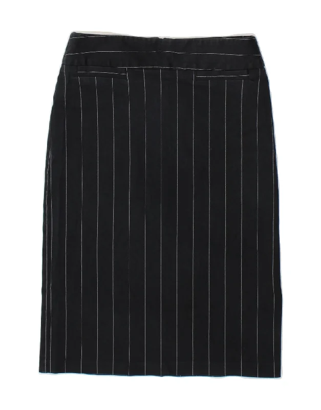 BENETTON Womens Straight Skirt IT 38 XS W26 L23 Black Striped Cotton button skirt front