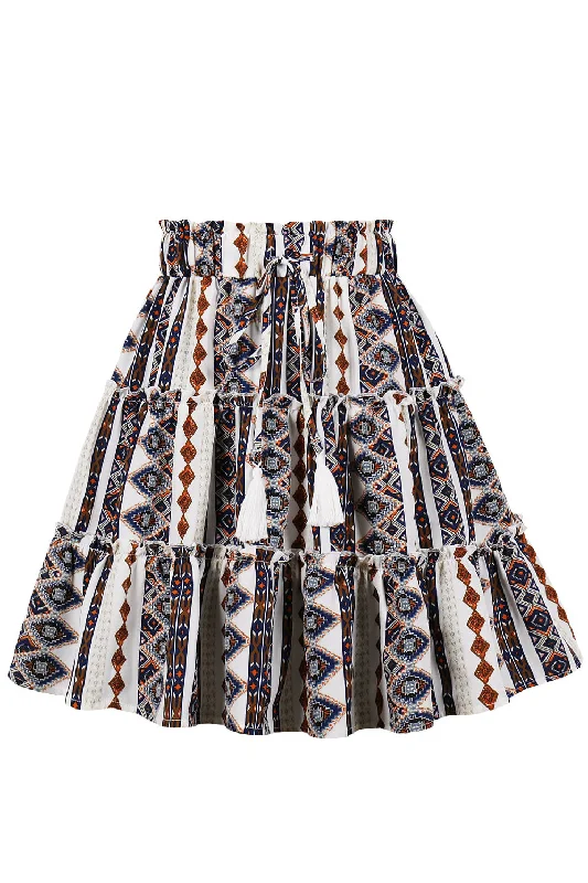 Boho Geometric Prints A-line Skirt with Fringe wrap skirt elegant