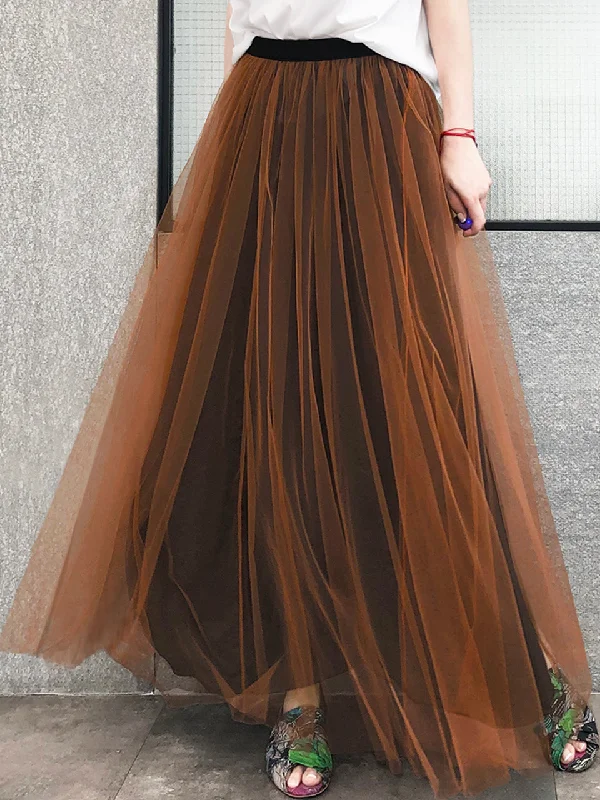 Surprise Sale! Caramel Brownish Shades Tonal Layer Tulle Chiffon Maxi Skirt linen skirt breathable