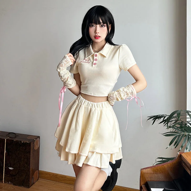 Cream High Waist Skirt Set PL53560 silk skirt luxurious