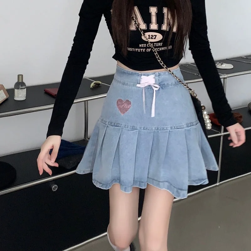 Cute denim skirt PL53102 silk skirt luxurious