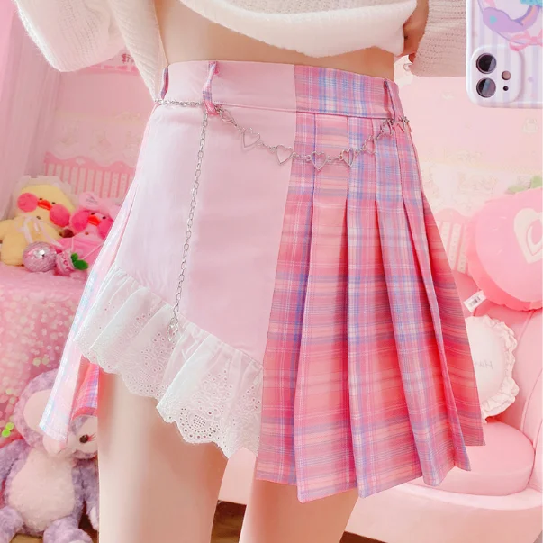 Cute pink pleated skirt PL50782 leather skirt modern