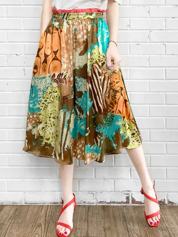 Surprise Sale! Elegant Summer Jungle Paperbag Waist Midi Silky Skirt cashmere skirt fine