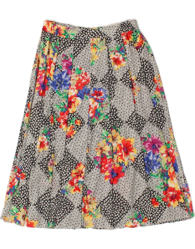 FAIR LADY Womens A-Line Skirt W29 Medium  Grey Floral Viscose mini skirt trendy