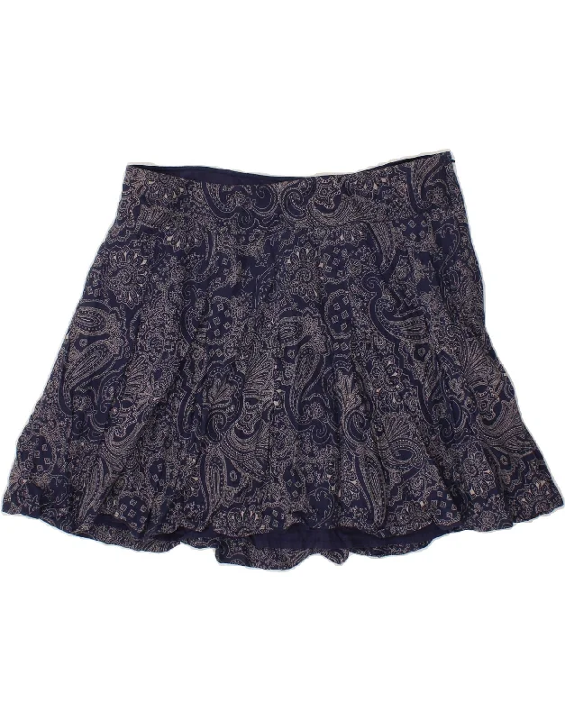 FAT FACE Womens Mini Skirt UK 16 Large W36 Navy Blue Paisley Cotton wool skirt sturdy