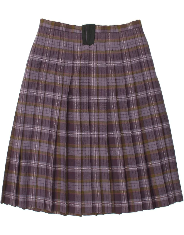 HAUSCO Womens Knife Pleated Skirt IT 48 XL W36  Purple Check Wool belted skirt waist