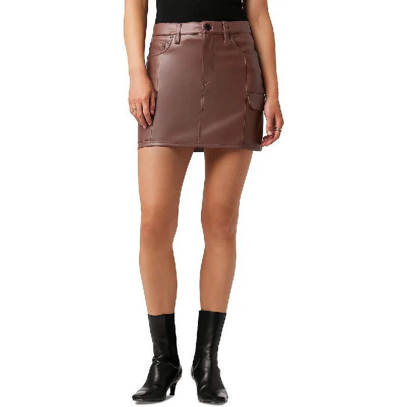 Hudson Womens Faux Leather Cargo Mini Skirt velvet skirt glossy