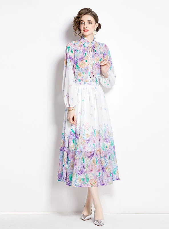 LANTERN SLEEVE CHIFFON SHIRT+SKIRT TWO-PIECE SUIT cotton skirt soft