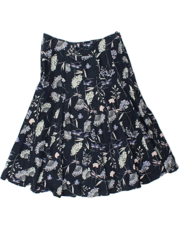 LAURA ASHLEY Womens Knife Pleated Skirt UK 12 Medium W32 Navy Blue Floral denim skirt trendy