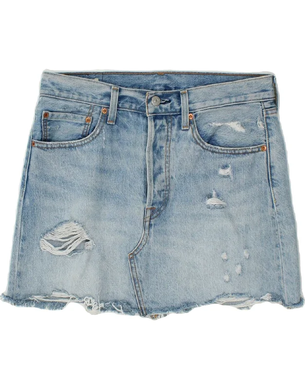 LEVI'S Womens Distressed Denim Skirt W30 Medium Blue Cotton lace skirt intricate