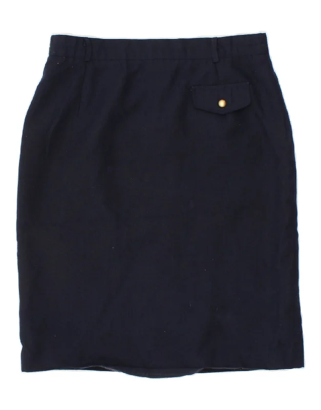 LIBRA Womens Straight Skirt UK 14 Large W32 Navy Blue Polyester chiffon skirt delicate