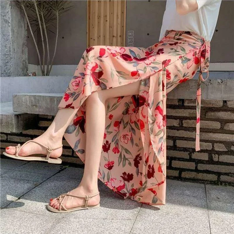 Long Floral Chiffon Casual Skirt A Piece of Cloth Women Summer Long Beach Wrap Skirt chiffon skirt airy