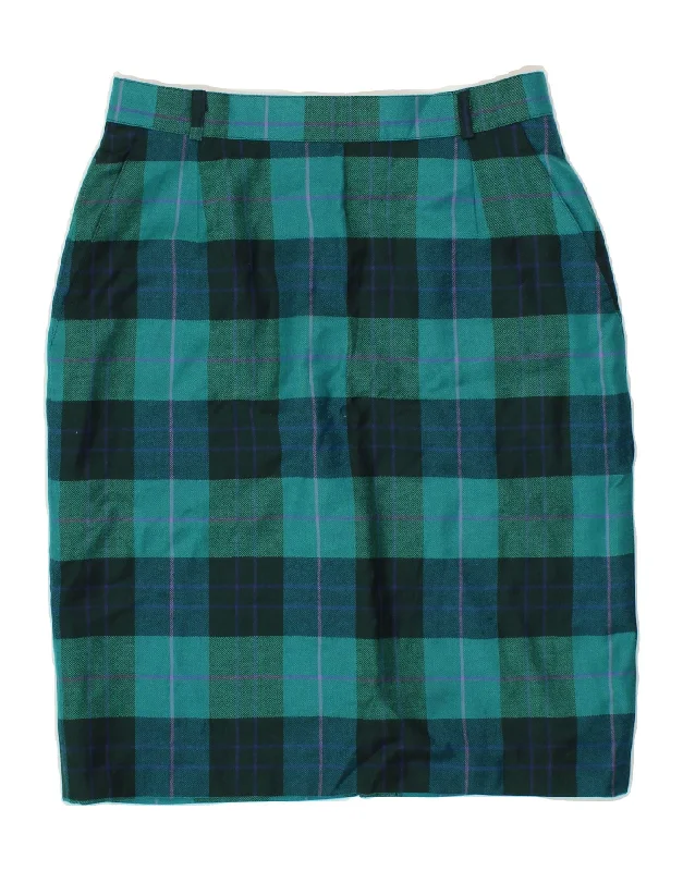 LOTZ Womens Pencil Skirt UK 16 Large W30  Blue Check Polyester wool skirt sturdy