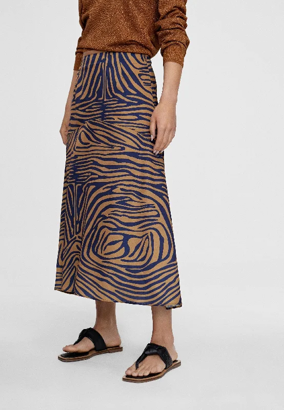 Zebra print midi skirt flowy skirt hem