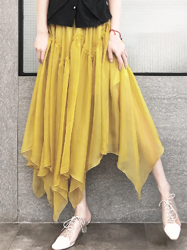 Surprise Sale! Muddy Yellow Handkerchief Hem Chiffon Lightweight Skirt high slit skirt