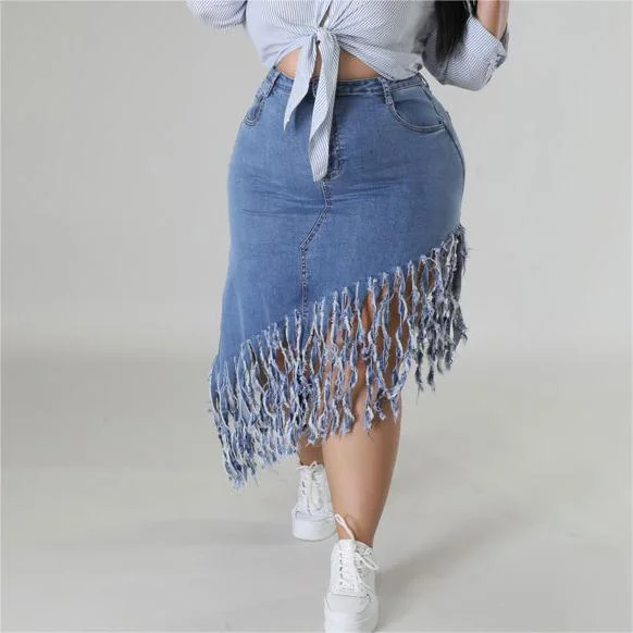 Plus Size Women Clothes Spring Denim Skirt with Tassel Source corduroy skirt cozy