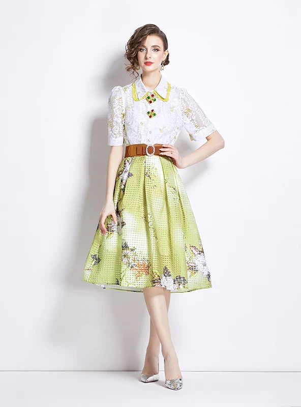 RETRO SLIM LAPEL SHIRT+SLIM SKIRT TWO-PIECE SUIT boho skirt vibe