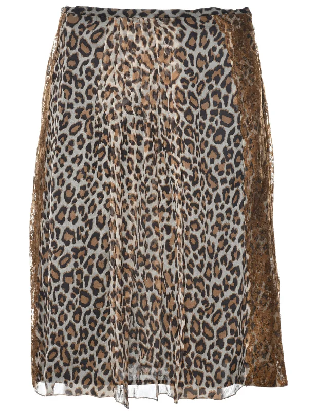 Silk Leopard Print Skirt - M high slit skirt