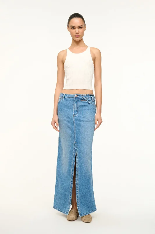 STAUD + WRANGLER THE MAXI SKIRT | MID BLUE corduroy skirt textured