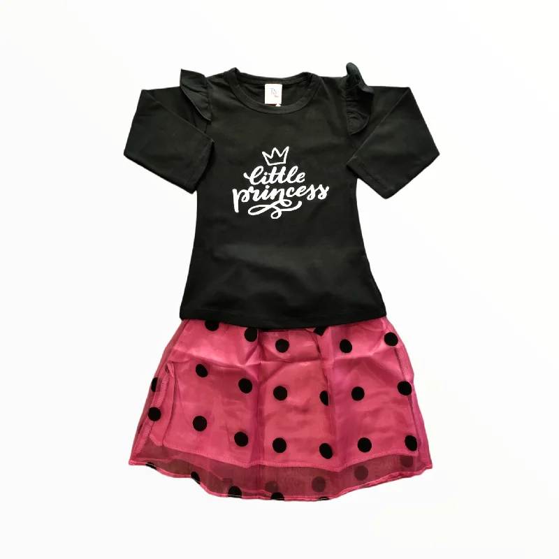 TST Black Little Princess Shirt & Rose Pink Skirts 5101 chiffon skirt lightweight