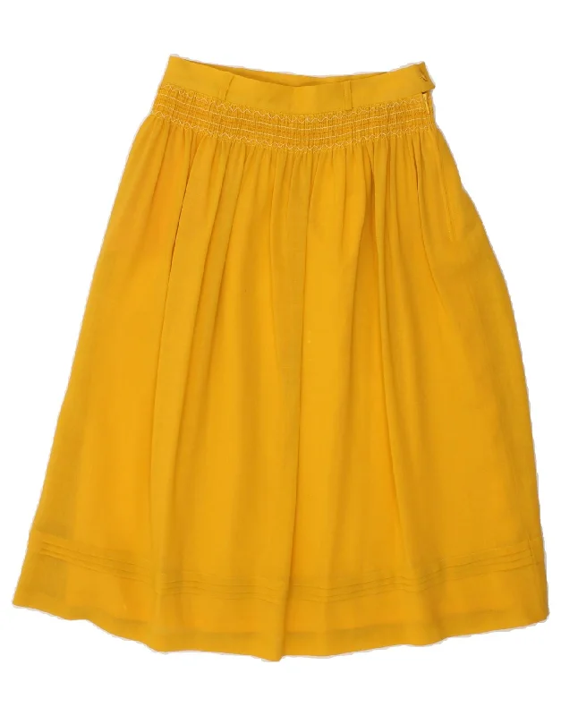 VINTAGE Womens A-Line Skirt IT 40 Small W28  Yellow Virgin Wool chiffon skirt floaty