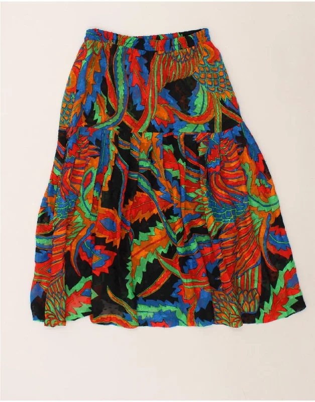 VINTAGE Womens Abstract Pattern Flared Skirt W32 Large Multicoloured ruffled skirt detail