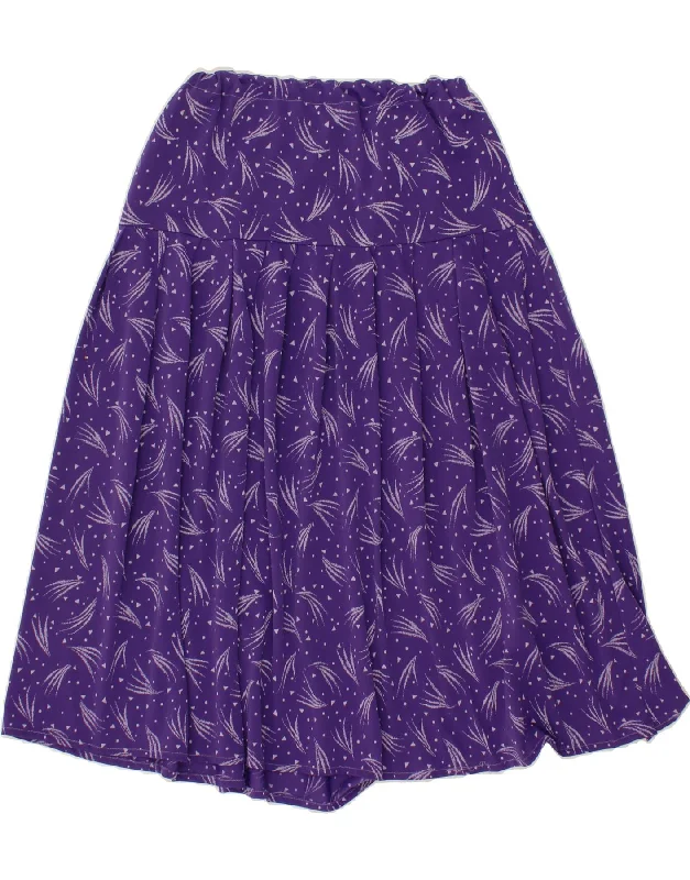 VINTAGE Womens Abstract Pattern Pleated A-Line Skirt W34 Large Purple linen skirt relaxed