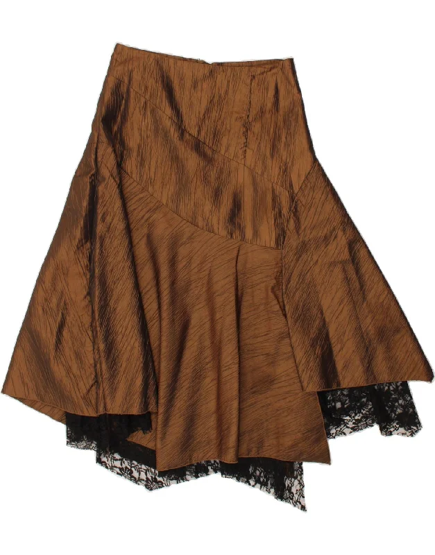 VINTAGE Womens Asymmetrical Skirt EU 38 Medium W30  Brown Acetate linen skirt natural