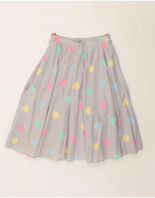 VINTAGE Womens High Waist Flared Skirt IT 38 W24 Grey Polka Dot Cotton cashmere skirt fine