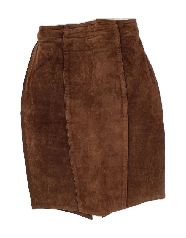 VINTAGE Womens High Waist Suede Pencil Skirt UK 12 Medium W26  Brown elastic waist skirt