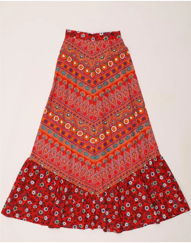 VINTAGE Womens Maxi Gypsy Skirt IT 36 XS W24  Red Floral Cotton corduroy skirt durable