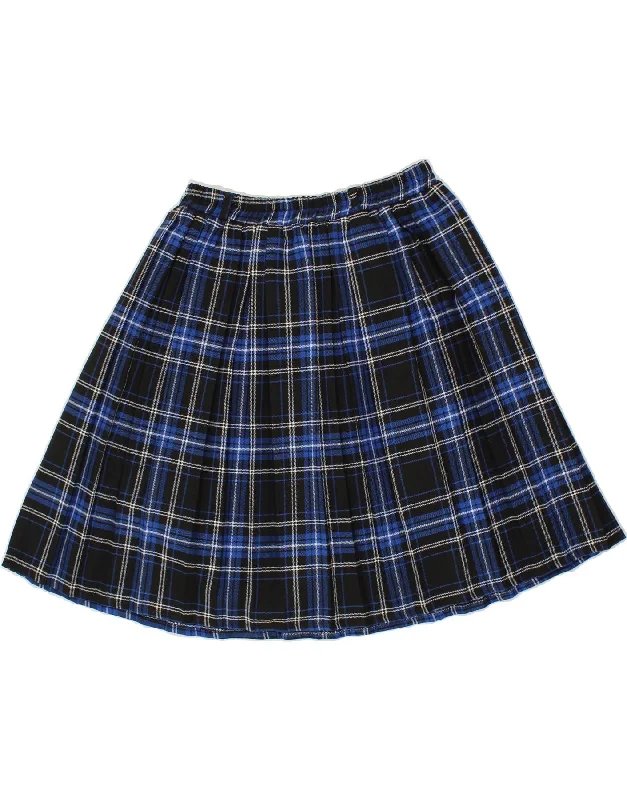 VINTAGE Womens Pleated Skirt UK 14 Medium W30  Blue Check Polyester denim skirt classic