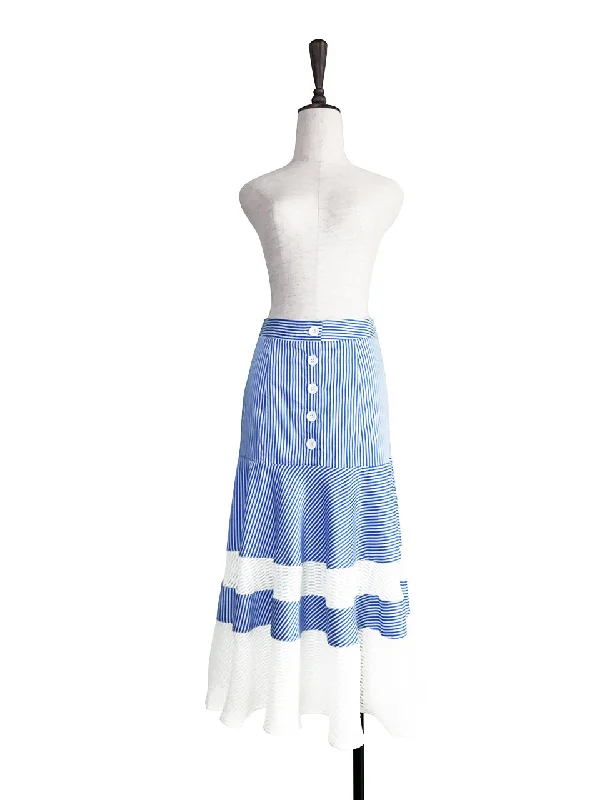 Further Sale! Blue Stripe Geometric Lace Ruffle Midi Skirt wool skirt warm