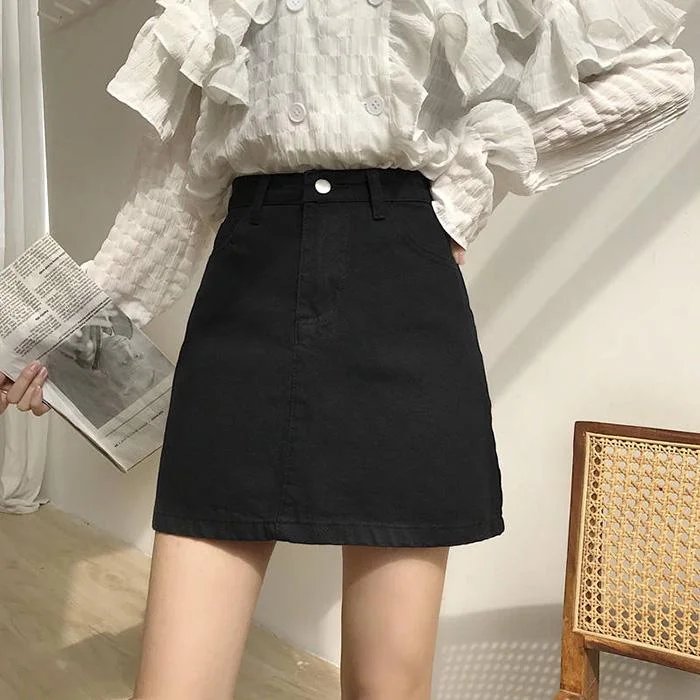 Women Summer High Waist Skirt Casual Solid Color Anti-Darkening Mini Thin Sexy A-line Denim Skirt satin skirt smooth