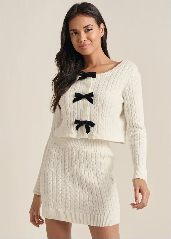 Cable Knit Skirt Set - Off White corduroy skirt textured