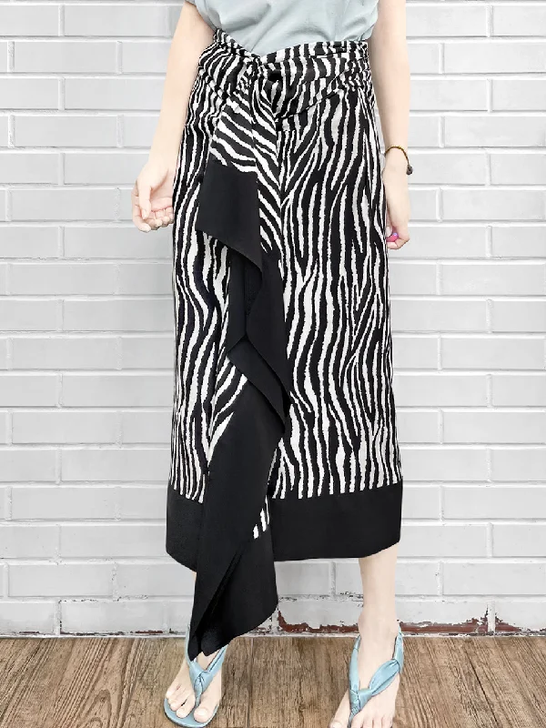 Last Chance! Zebra Print Asymmetric Drape Sarong Midi Skirt cashmere skirt fine